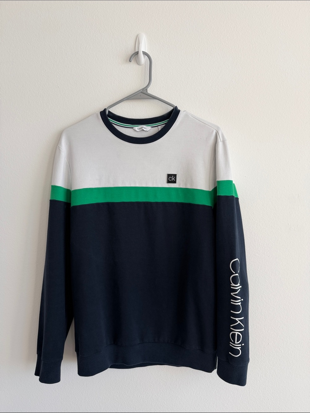 Calvin Klein Men’s Crewneck Sweater — Navy, White & Green